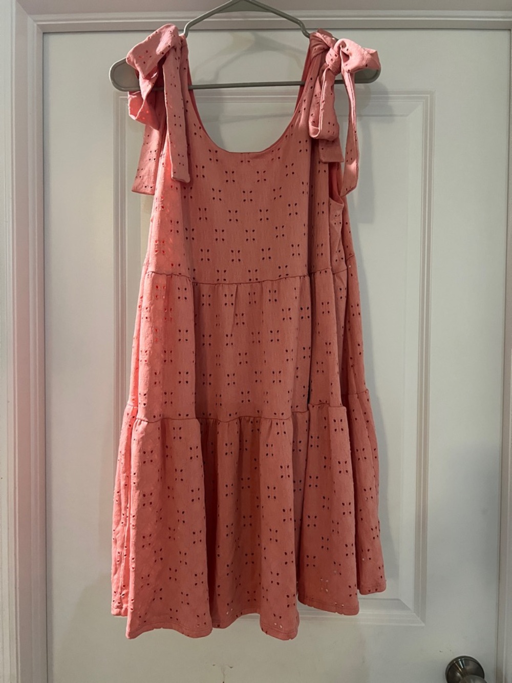 Tie-Shoulder Eyelet Cotton Sundress for Women - Pink